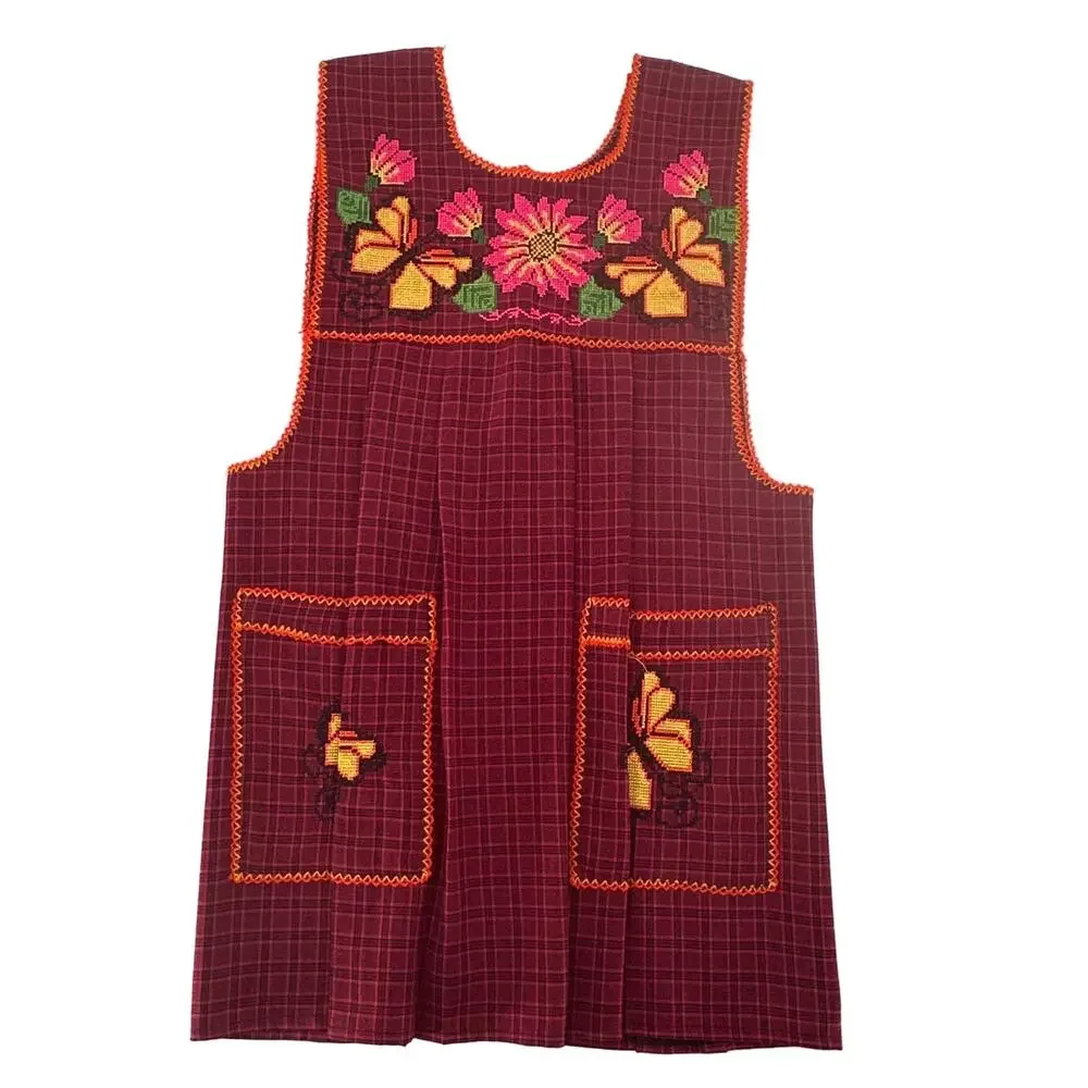Traditional Mexican Cross-Stitch Embroidered Apron – Deluxe Artisan Smock Style